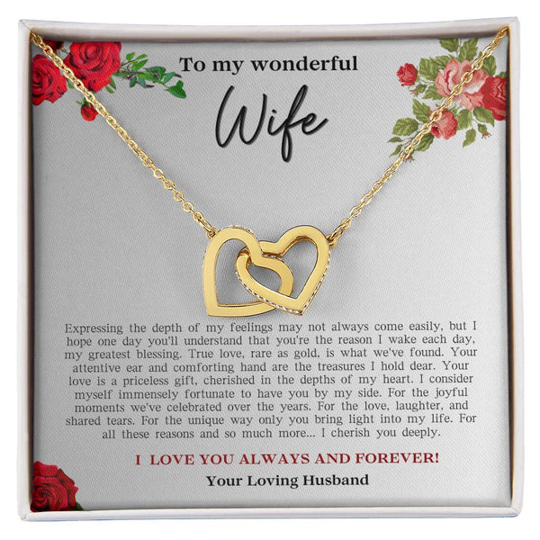 To My Wonderful Wife - Interlocking Hearts Necklace