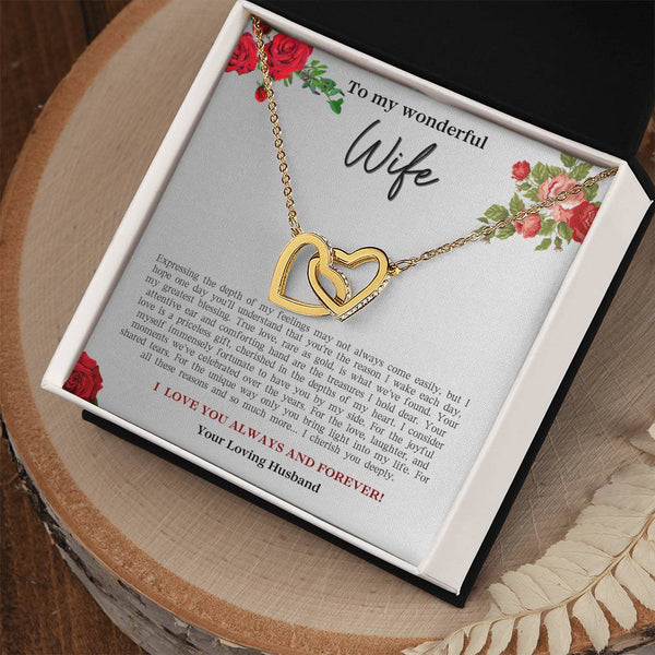 To My Wonderful Wife - Interlocking Hearts Necklace