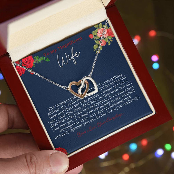 To My  Magnificent Wife - Interlocking Hearts Necklace