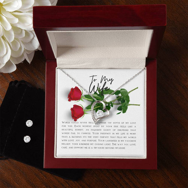 To My Wife - Forever Love Necklace and Cubic Zirconia Earring Set